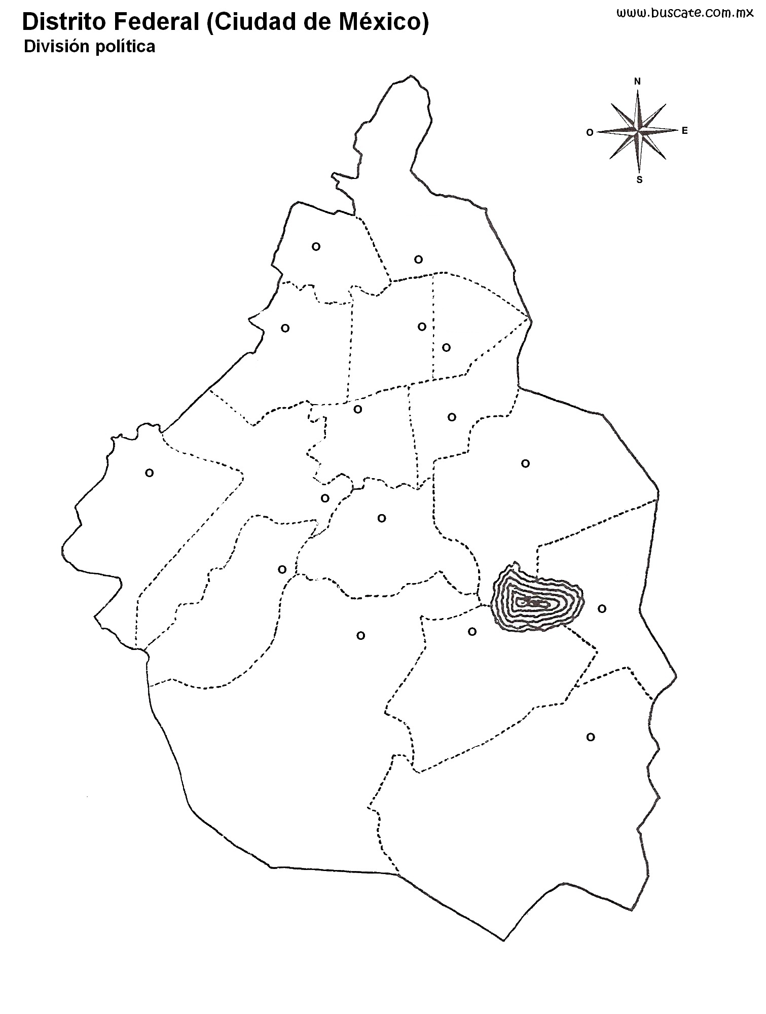 為孩子們的著色頁: Mapa del Distrito Federal, México con nombres 